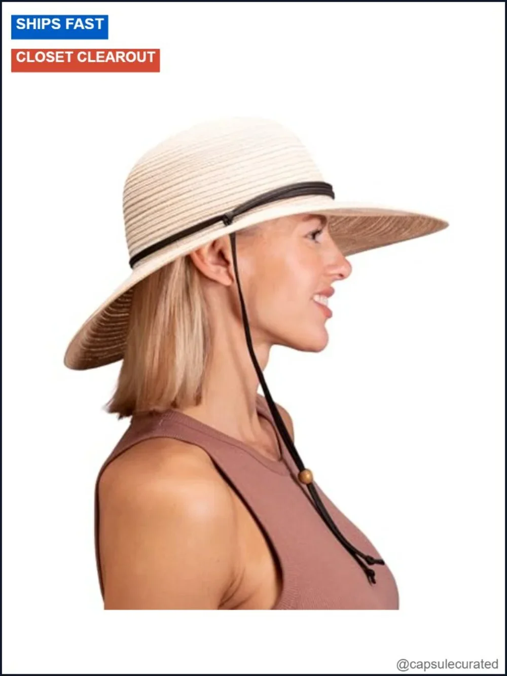Women's Wide Brim Braided Sun Hat UPF 50+ with Wind Lanyard